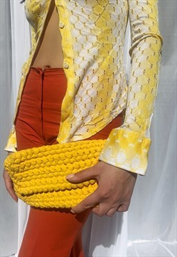 Vintage Crochet Mini Hand Bag Purse in Yellow