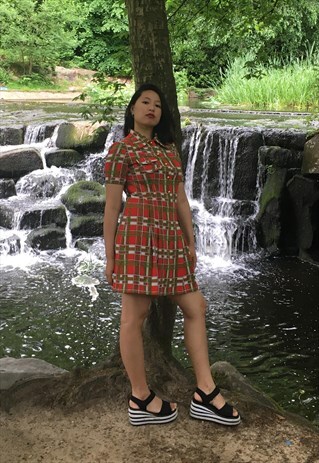 VINTAGE Y2K RED GINGHAM TARTAN MINI DRESS