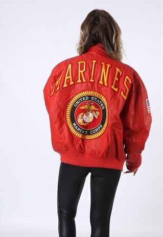 LEATHER BOMBER JACKET MARINES MICHAEL HOBAN USA UK 16 (C1Z)