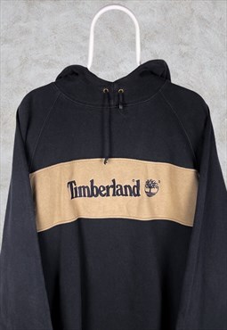 Vintage Timberland Hoodie Spell Out Embroidered Black Beige