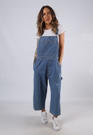 VINTAGE GAP DENIM DUNGAREES WIDE SHORT LEG UK 16 XL (HC3G)