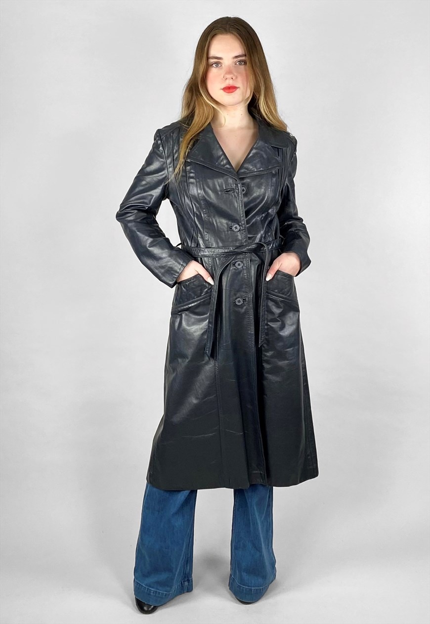 Vintage leather trench 2025 coat womens