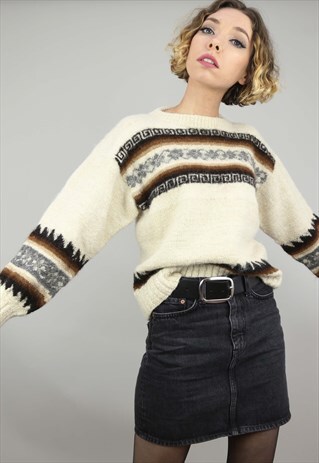 VINTAGE 80S 90S OVERSIZED PATTERNED KNIT JUMPER
