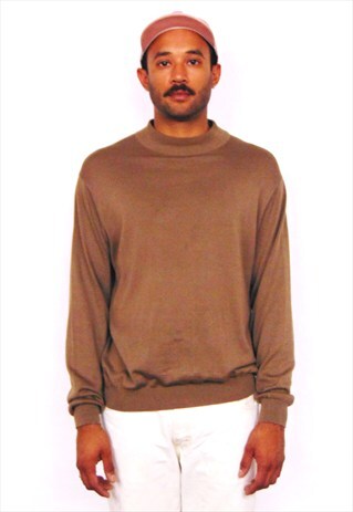 90S MINIMALIST LUXURY SILK BLEND MOCK NECK BROWN SWEATER