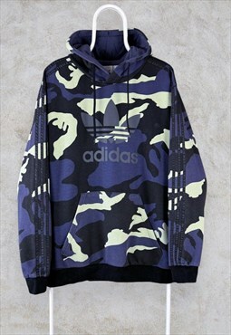 Adidas Originals Camouflage Hoodie Blue Green Spell Out XL