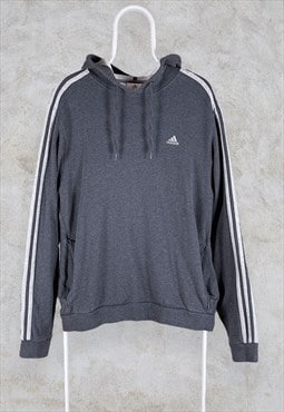 Grey Adidas Hoodie Striped Mens Large