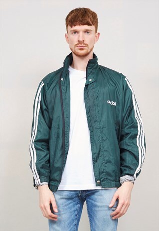 VINTAGE 80'S ADIDAS EQUIPMENT GREEN SPORTS SHELL JACKET