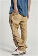 VELOUR JOGGERS VELVET FEEL PATCHED TRACK PANTS IN CREAM 