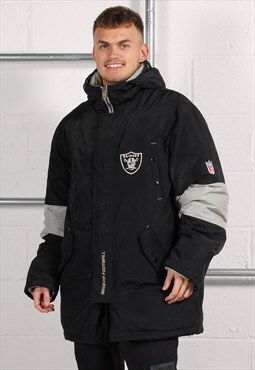 Vintage Reebok Raiders Coat Black Padded NFL Jacket Medium