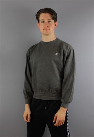 VINTAGE CHAMPION SWEATSHIRT IN GREY WITH EMBROIDERED LOGO. S