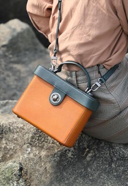 Vintage Leather Lock Buckle Handmade Crossbody Bag