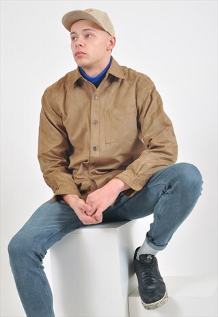 VINTAGE FAUX SUEDE LEATHER SHIRT IN BEIGE
