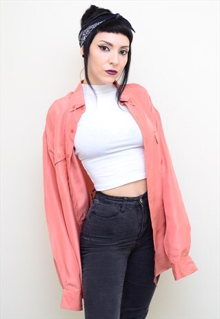 VINTAGE 90'S GENUINE SILK CORAL OVERSIZED SHIRT