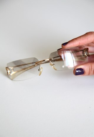 VINTAGE GOLD RIMLESS FRAME, ULTRA LIGHT GREY LENSES