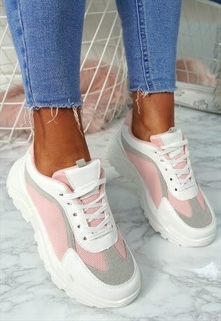 WOMENS CHUNKY TRAINERS SPORT RUNNING PINK SHOES