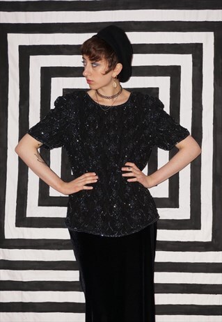 VINTAGE 80'S BEADED SEQUIN PARTY TOP