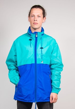 90'S K-WAY BLUE WATERPROOF CAGOULE RAIN JACKET