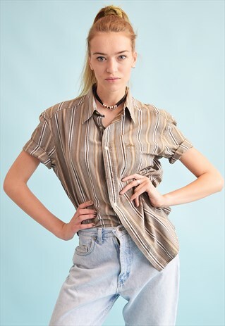 90'S RETRO STRIPED OVERSIZED DADS SHIRT TOP