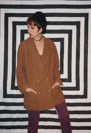 VINTAGE 80'S TAN WOOL AND CASHMERE MIX COAT