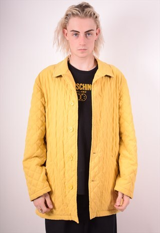 BURBERRY MENS VINTAGE QUILTED JACKET LARGE YELLOW 90S