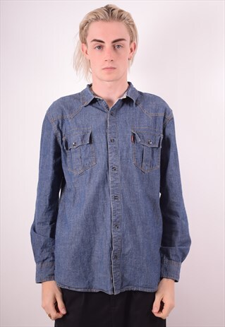 LEVI'S MENS VINTAGE DENIM SHIRT LARGE BLUE 90S