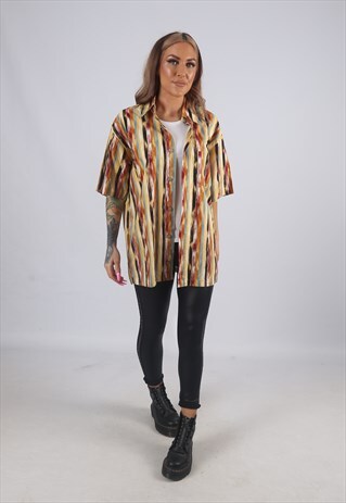 VINTAGE 90'S SHIRT OVERSIZED PATTERNED STRIPED UK 12 M (C3N)