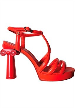 Chanel Column Heels Sandals Orange Leather 38 / 5