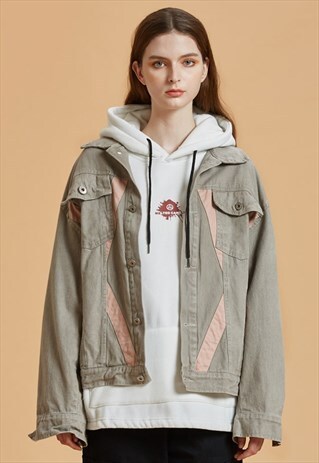 COLOR-BLOCK KHAKI DENIM JACKET