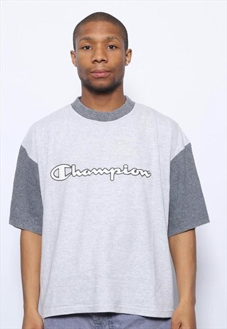 VINTAGE CHAMPION BIG LOGO SPELLOUT T-SHIRT GREY