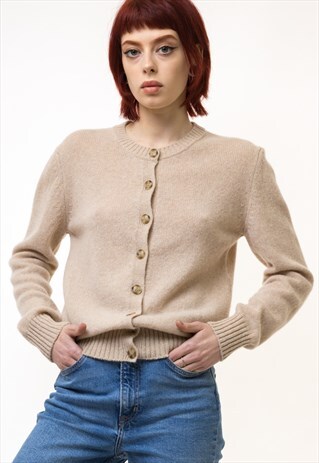 WOOL WOOLMARK BEIGE CREW RETRO WOMAN JUMPER 5260