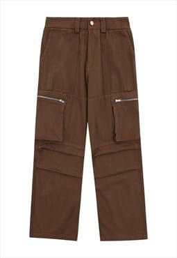 Parachute joggers cargo pocket pants rave trousers in brown