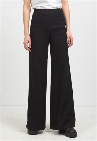 VINTAGE BLACK TREVIRA BOOT CUT TROUSERS BOTTOMS