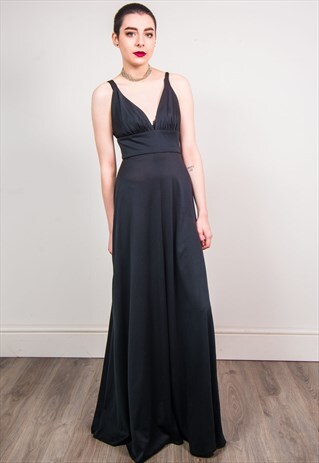 VINTAGE 70'S BLACK SLEEVELESS FLOATY MAXI DRESS