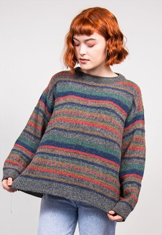 VINTAGE 90'S MULTICOLOUR STRIPE KNIT JUMPER