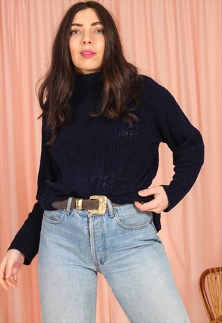 VINTAGE 90S TURTLE NECK JUMPER IN RIBBED KNIT