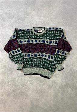 Vintage Abstract Knitted Jumper Patterned Grandad Sweater