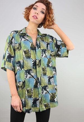 VINTAGE 80S 90S OVERSIZED SHORT SLEEVE PATTERNED SHIRT