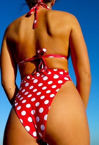 RED AND WHITE POLKA DOT HIGH RISE PEAKINI BOTTOMS