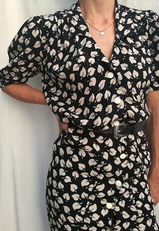 VINTAGE 90S BUTTONED UP MIDI BODYCON DRESS IN BLACK