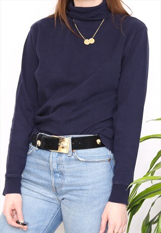 VINTAGE 90S NAVY POLO HIGH TURTLE NECK TOP