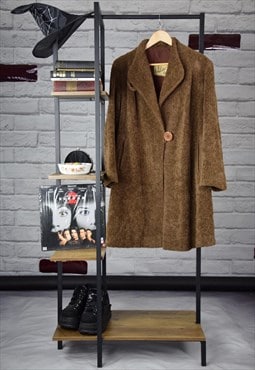 70s Vintage Halloween Brown Teddy Faux Fur Long Over Coat 