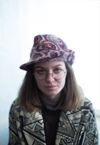 VINTAGE 70'S PURPLE/PINK KNITTED HAT