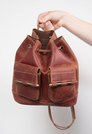 90'S BROWN LEATHER DRAWSTRING RUCKSACK