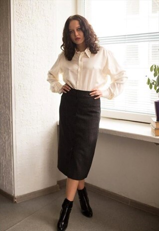 VINTAGE 80'S BLACK STRIPED HIGH WAISTED BUTTONS UP SKIRT