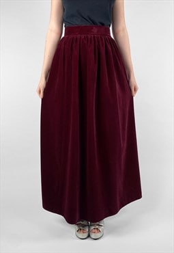 70's Purple Burgundy Ladies A Line Velvet Midi/Maxi Skirt