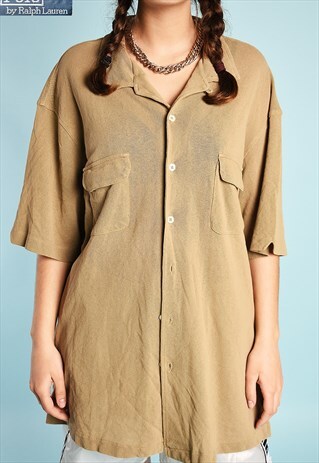 90'S RETRO RALPH LAUREN MESH OVERSIZED DADS BLOUSE TOP