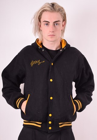 MENS VINTAGE VARSITY JACKET MEDIUM BLACK 90S