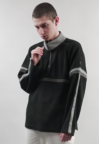 VINTAGE 90'S FILA STRIPE BLACK/ GREY ZIP-UP FLEECE