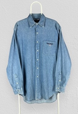 Vintage Polo Sport Ralph Lauren Blue Denim Shirt Mens Large