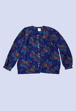 Vintage Blue Floral Button Up Casual Summer Spring Shirt